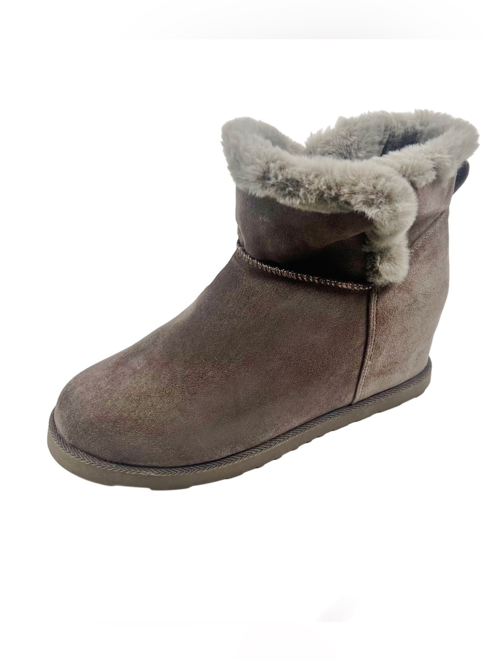 Cushionaire Kenzie Taupe Gray Faux Suede Fur Lined Ankle Boots Sz 9